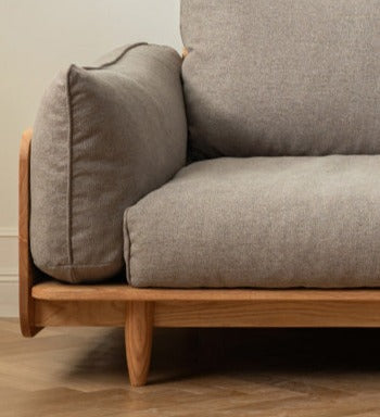 Cherry Wood Sofa Genuine Leather, Fabric-