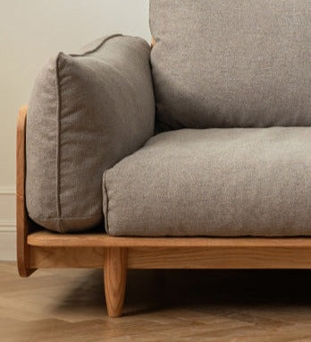 Oak, Ash Solid Wood Sofa Genuine Leather, Fabric.
