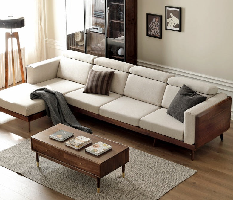 Black Walnut, Ash Solid Wood Adjustable Headrest Sofa.