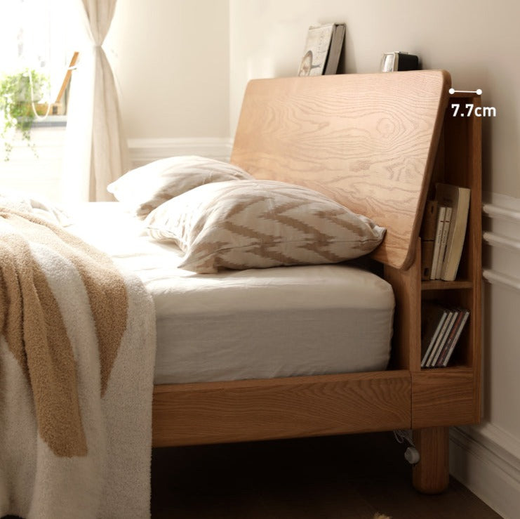 Oak Solid Wood Soft Light With Bookshelf Bed