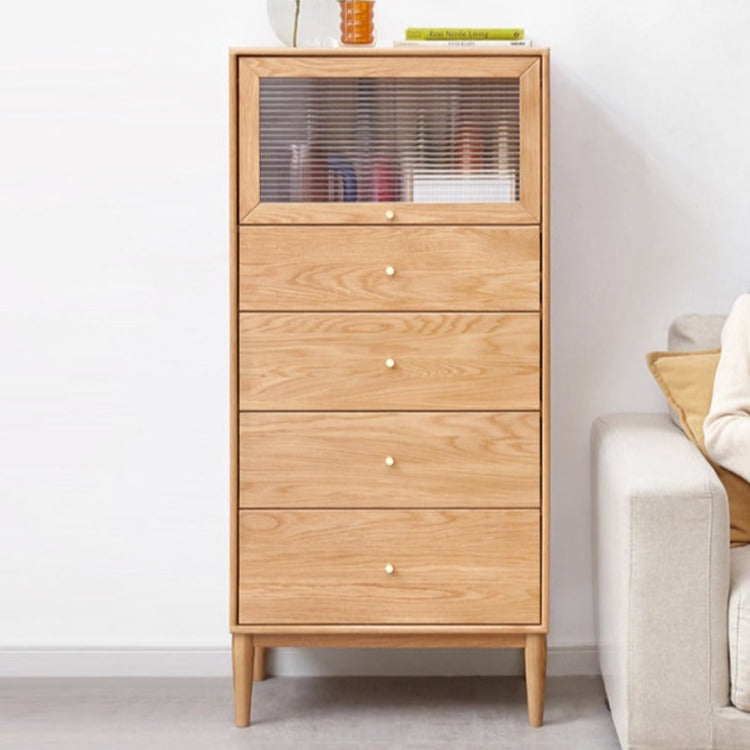 Oak Solid Wood Chest of Drawers Flip Glass Door
