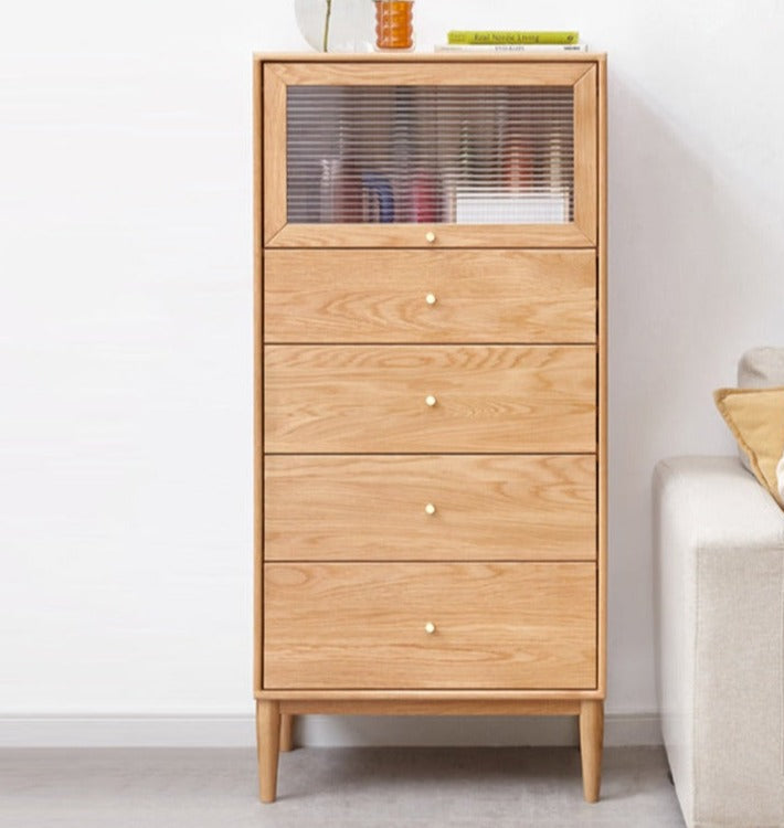 Oak Solid Wood Chest of Drawers Flip Glass Door