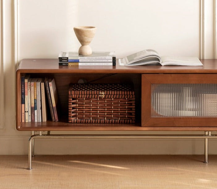 Oak, Poplar Solid Wood Light French TV Cabinet Sliding Door: