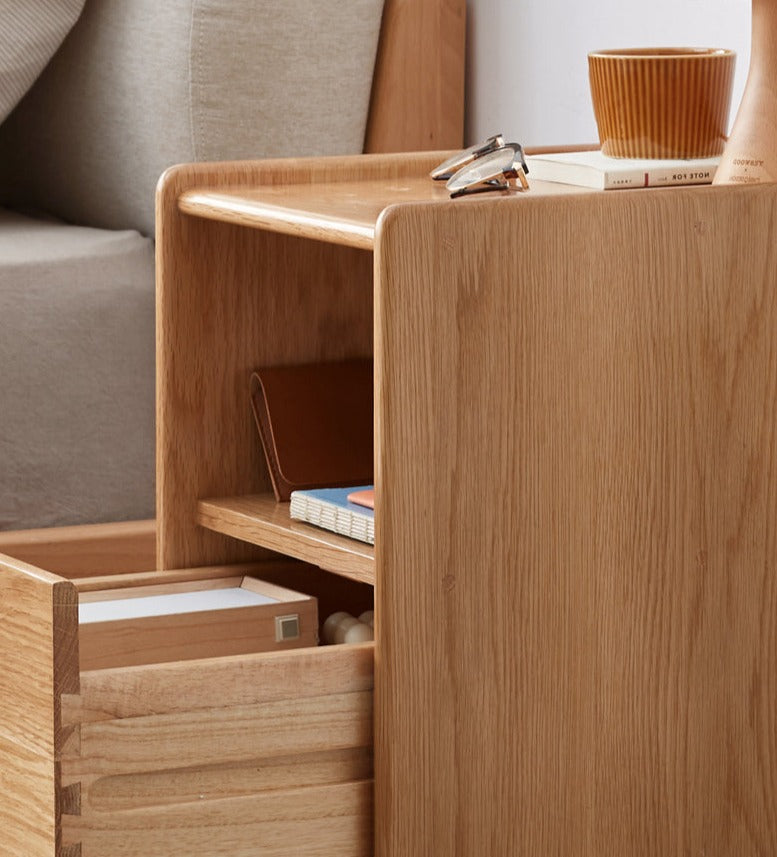 Oak Solid Wood, Solid Rubberwood Ultra-Narrow Nightstand.
