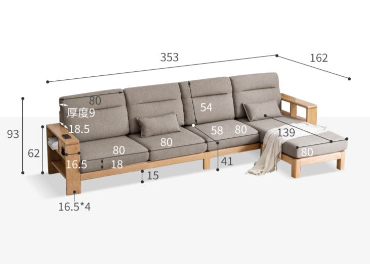 Oak Solid Wood Sectional Sofa-two colors available