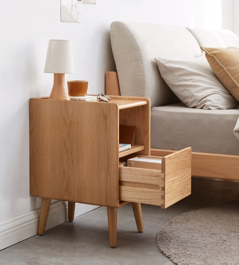 Oak Solid Wood, Solid Rubberwood Ultra-Narrow Nightstand.
