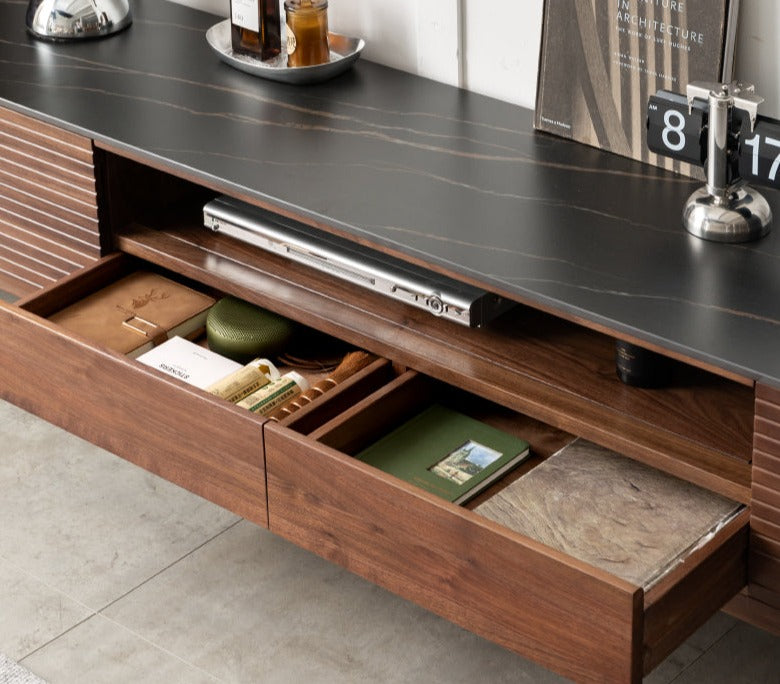 Black Walnut Solid Wood Slate TV Stand.