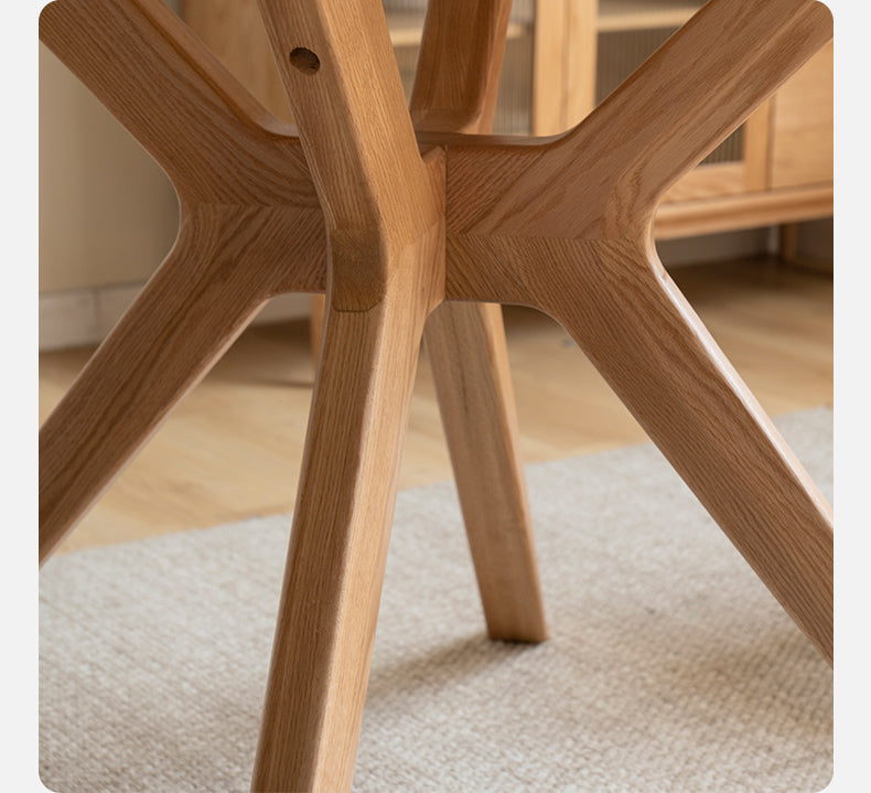 Oak Solid Wood Round Nordic Dining Table With Rock Slab Surface