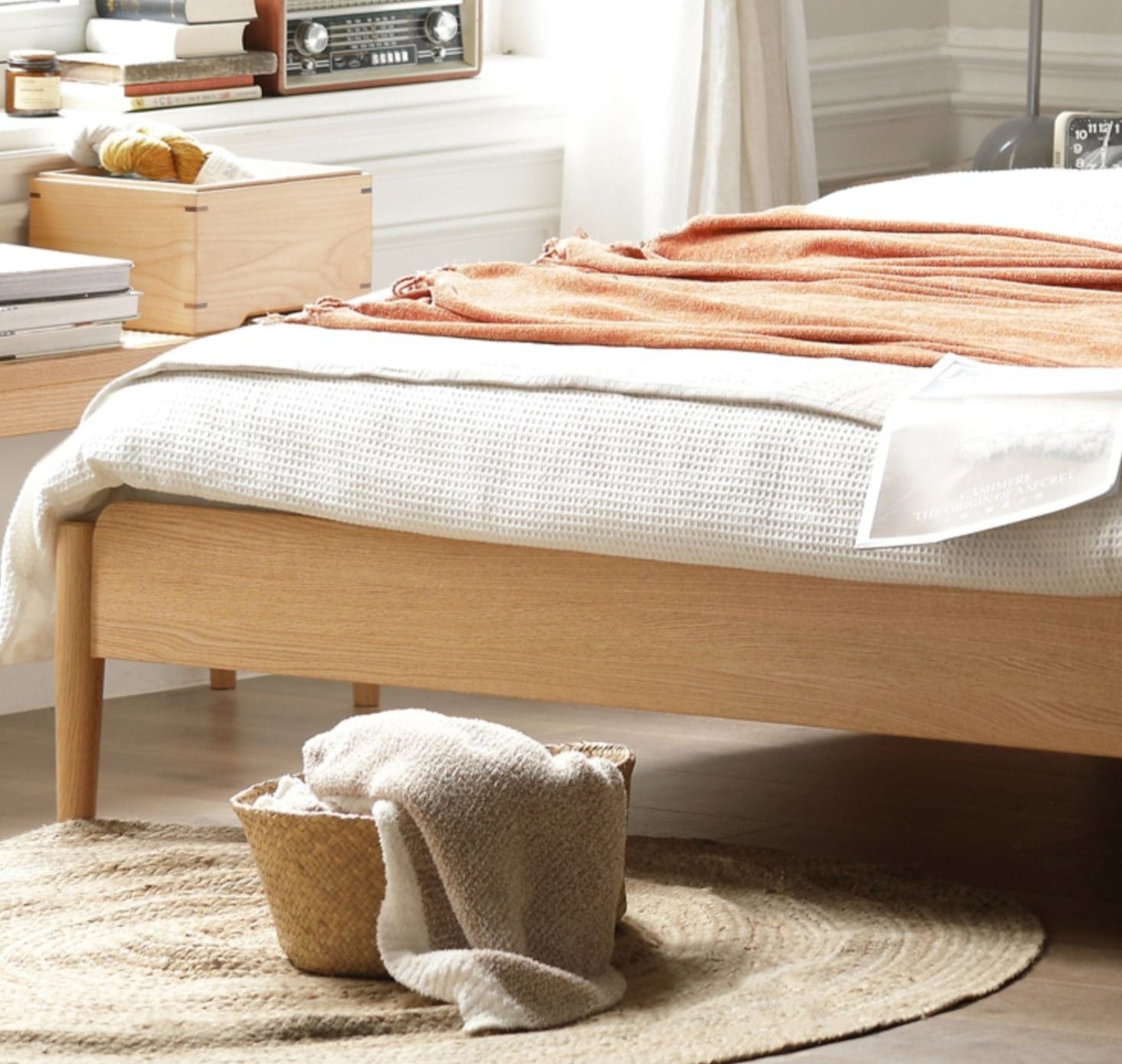 Oak Solid Wood Rattan bed