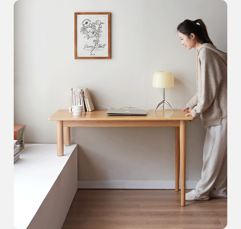 Oak Solid Wood Office Desk, Bay Window Desk