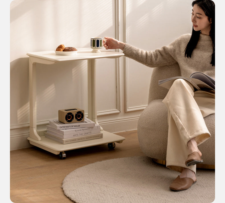 Birch Solid Wood Mobile Side Table