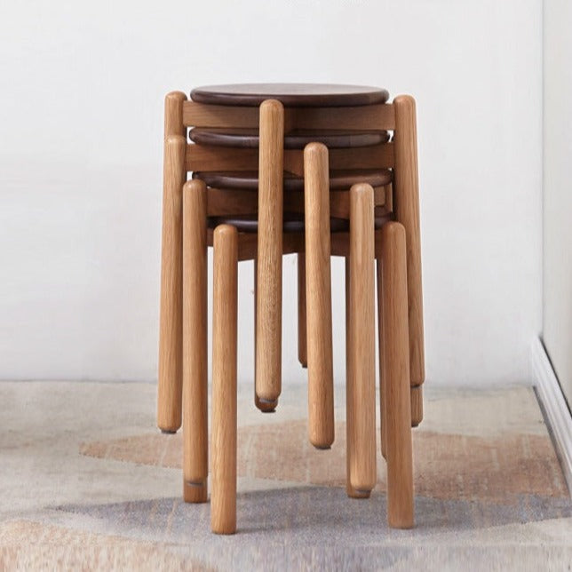 Black Walnut, Ash, Oak, Beech, Cherry Solid Wood, Solid RubberWood Stackable Small Stool