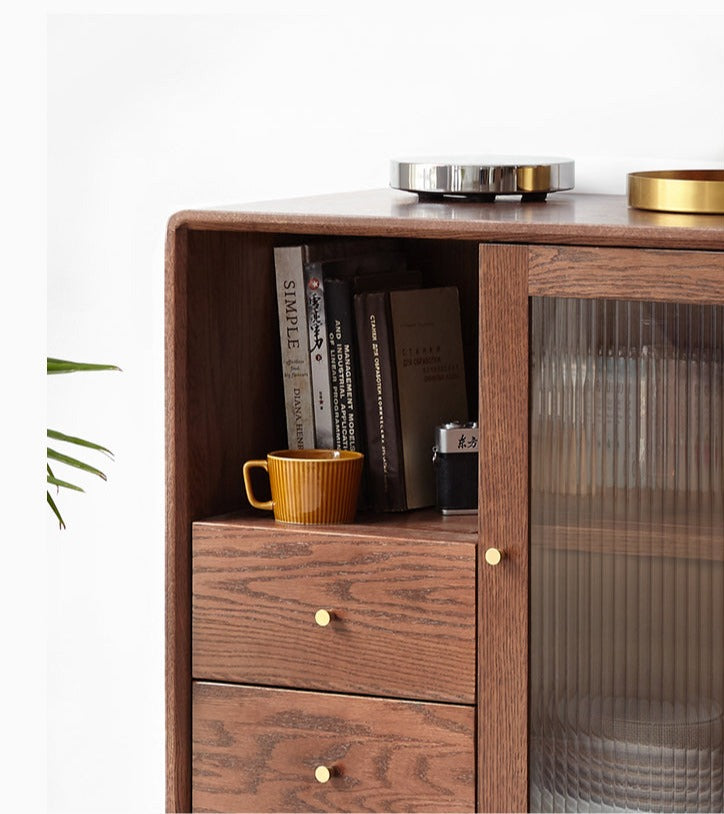 Solid Rubberwood, Oak Solid Wood Nordic Side Cabinet