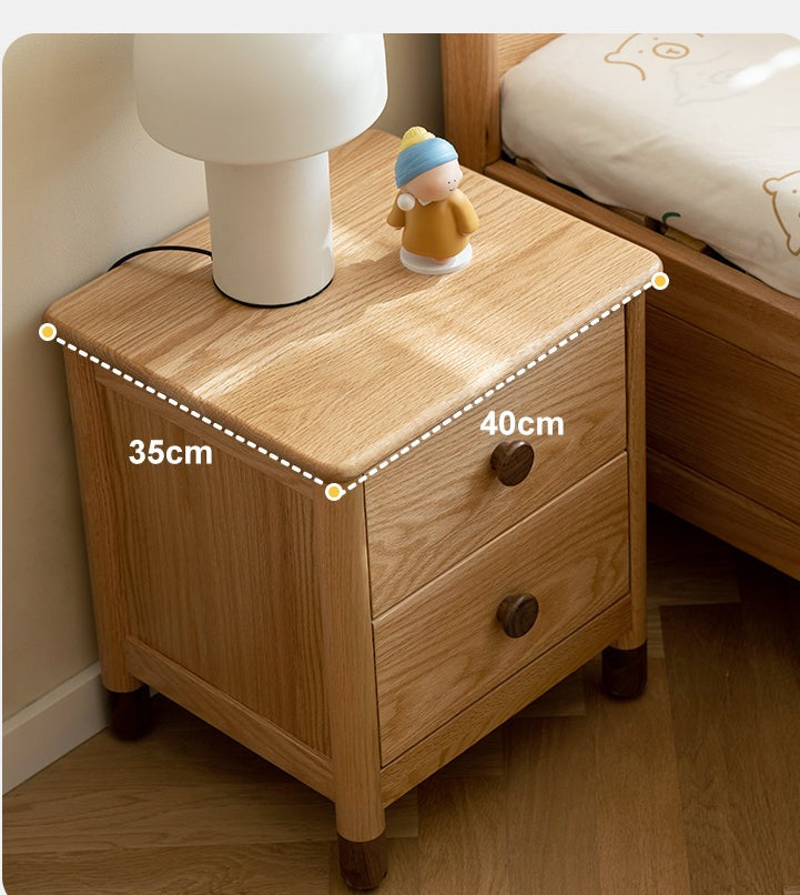 Oak, Beech Solid Wood Two-Drawer Nightstand