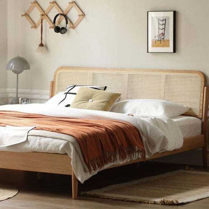 Oak Solid Wood Rattan bed