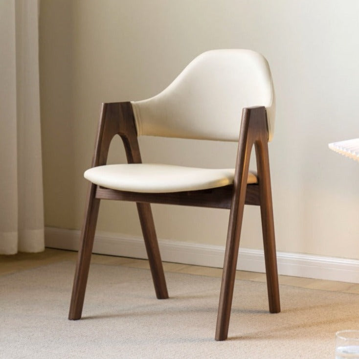 Black Walnut, Oak Solid Wood, Solid RubberWood Organic Leather, fabric Armchair 4 pcs