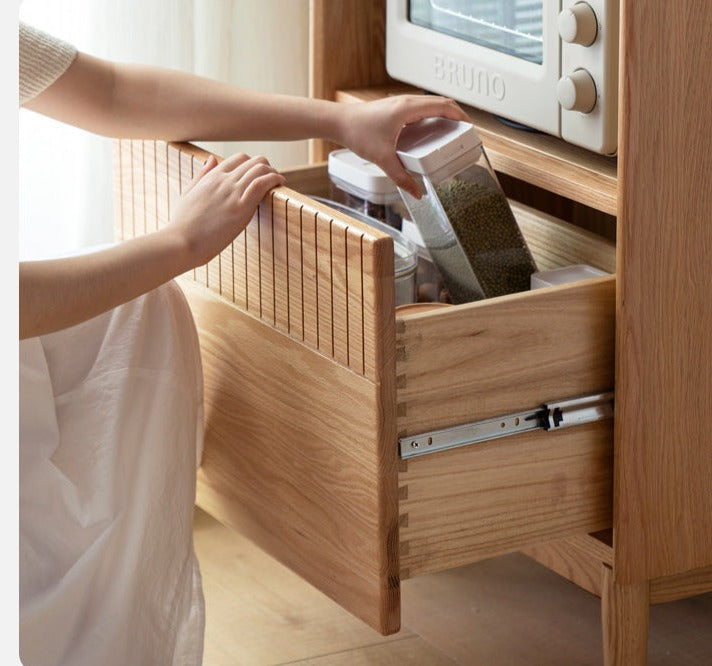 Solid RubberWood, Oak Solid Wood Sideboard Rock Board LED Light