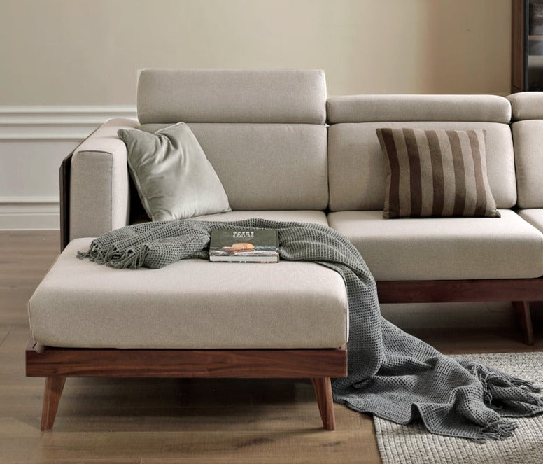 Black Walnut, Ash Solid Wood Adjustable Headrest Sofa.