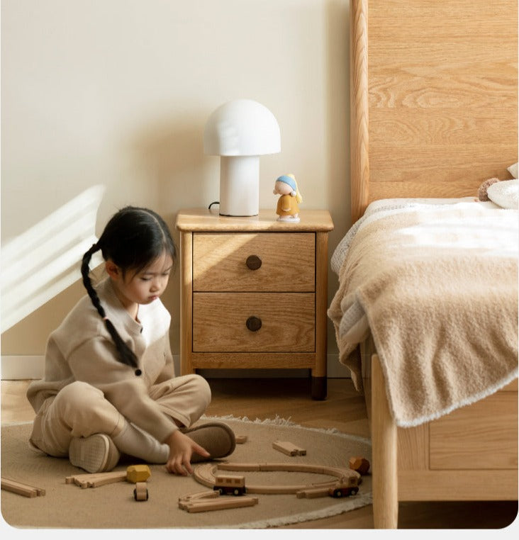 Oak, Beech Solid Wood Two-Drawer Nightstand