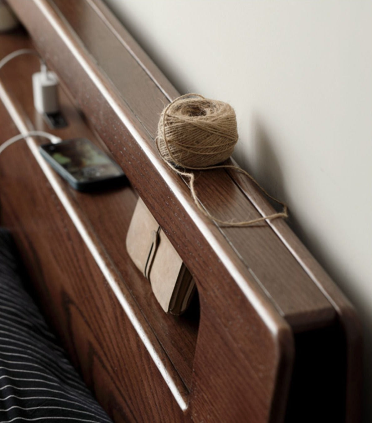Oak solid wood bed with light walnut-color