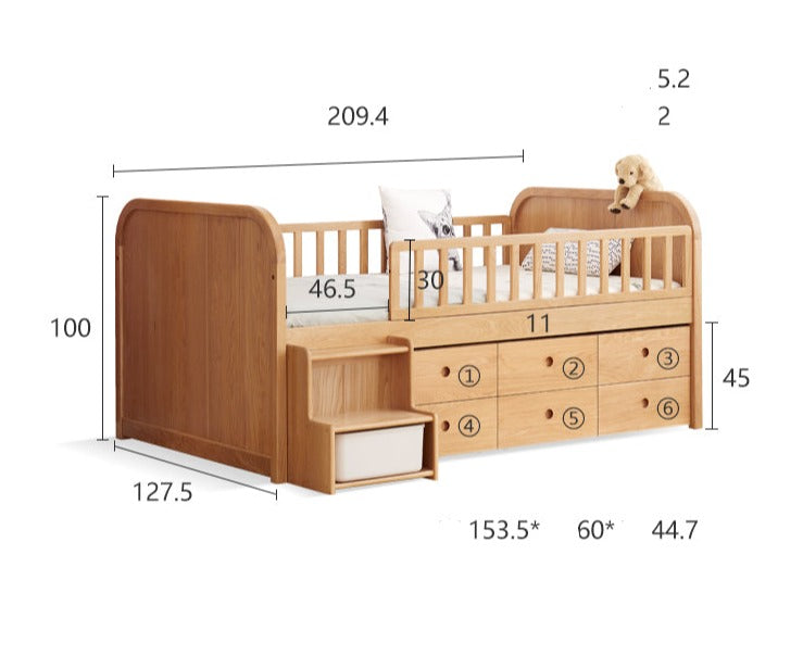 Oak solid wood Multi-function wide storage box bed<