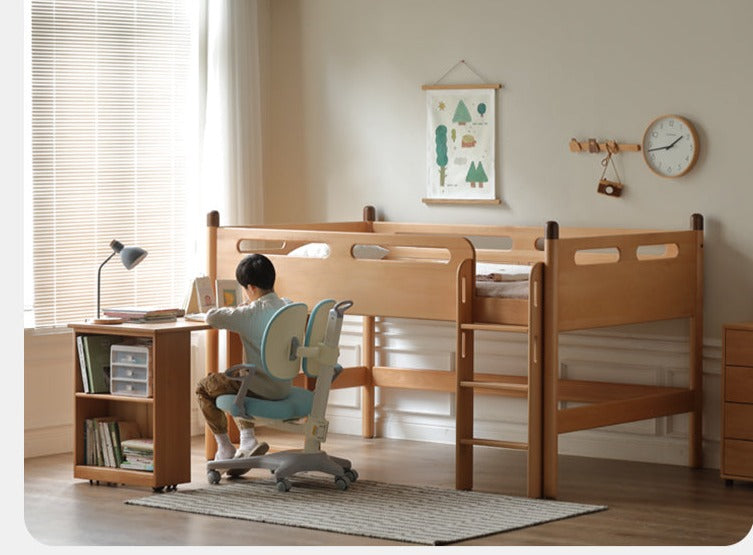 Beech Nordic Children's Solid Wood Loft Bed, Modern Minimalist Multifunctional Combination Bed with Table