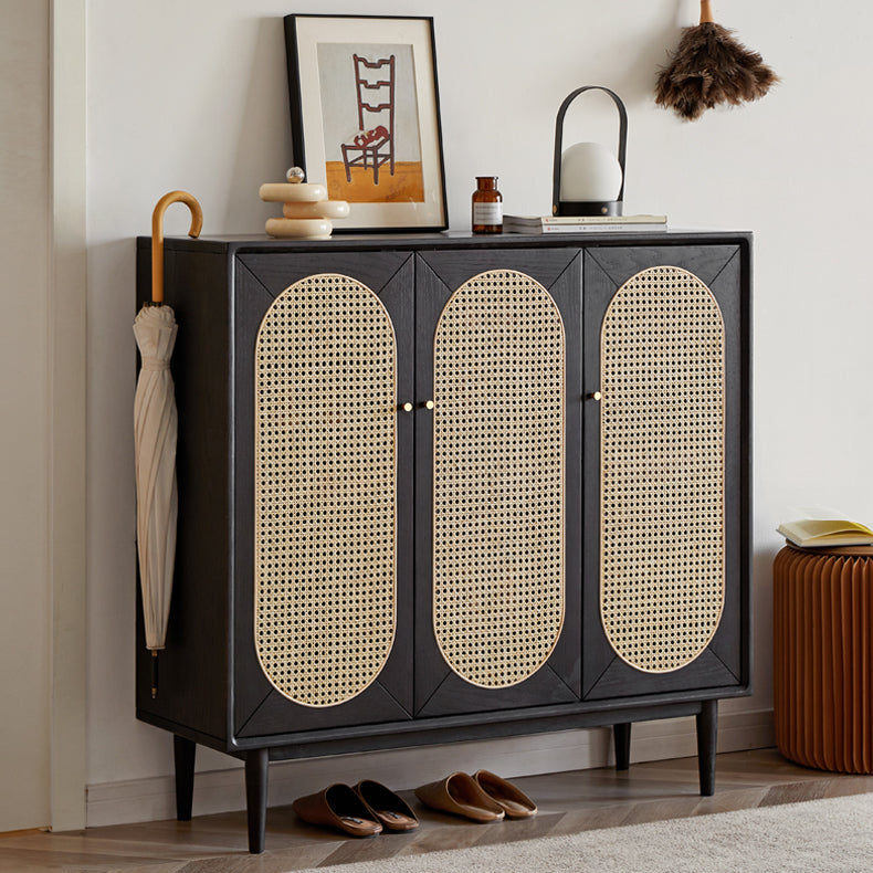 Oak Solid Wood Black Rattan Shoe Cabinet