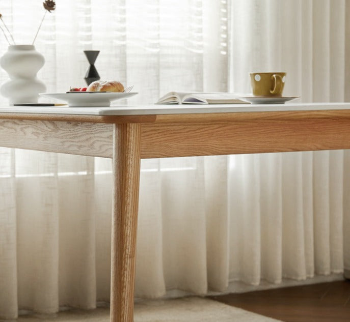 Oak Solid Wood Dining Table With Rock Slab Surface