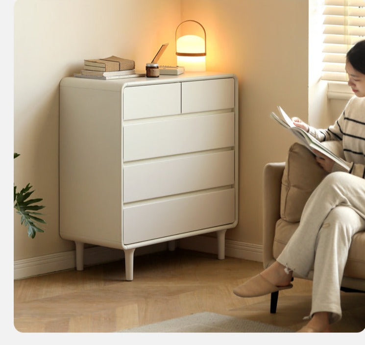 Solid Rubberwood, Poplar Solid Wood Milky Cream Style Chest of Drawers
