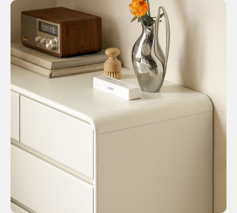 Solid Rubberwood, Poplar Solid Wood Milky Cream Style Chest of Drawers