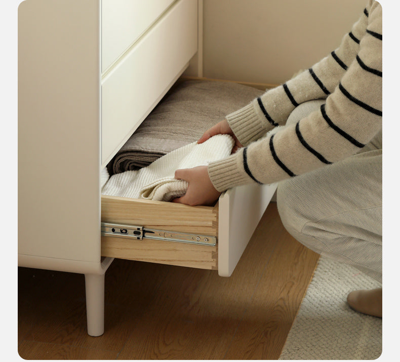 Solid Rubberwood, Poplar Solid Wood Milky Cream Style Chest of Drawers