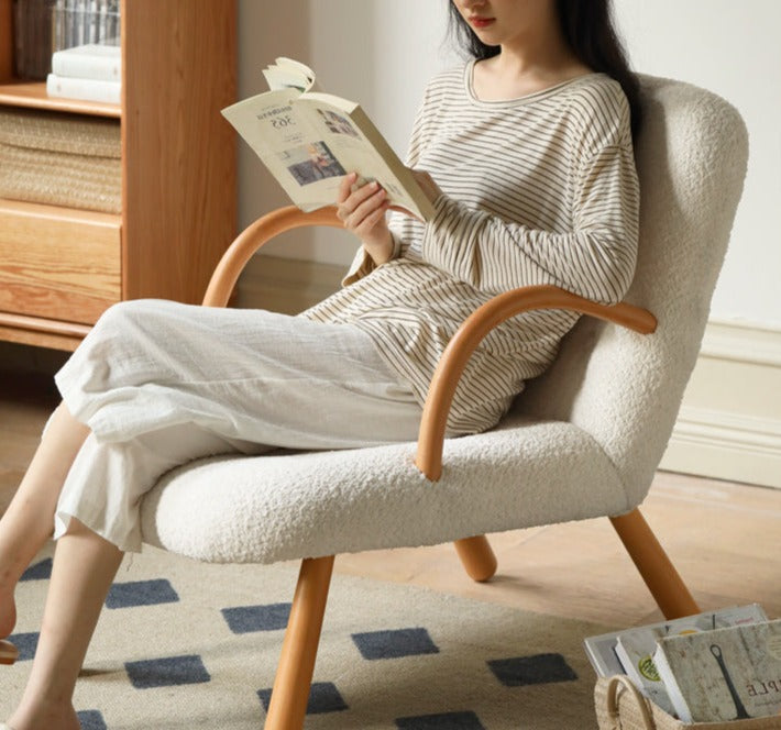 Beech Solid Wood Lamb Velvet Alpaca White Armchair)