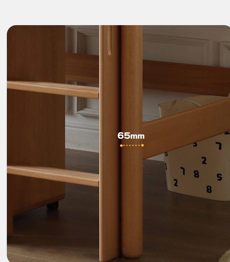 Beech Nordic Children's Solid Wood Loft Bed, Modern Minimalist Multifunctional Combination Bed with Table
