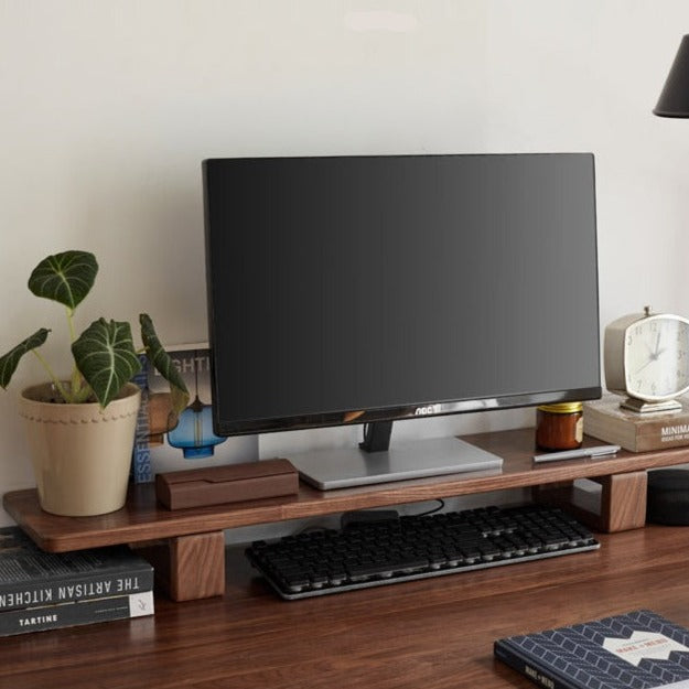 Solid Rubberwood, Black Walnut, Oak Solid Wood Heightening Computer Stand, Table shelves