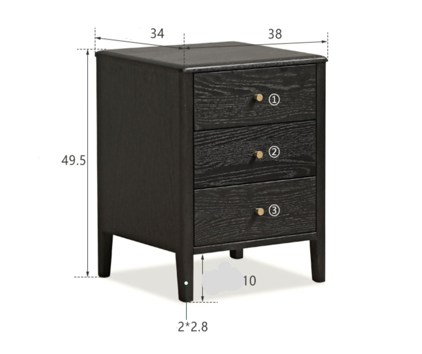 Oak solid wood retro smoky color Nightstand.