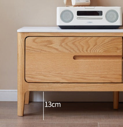 Solid Rubberwood, Oak Solid Wood TV Stand Slate Top.