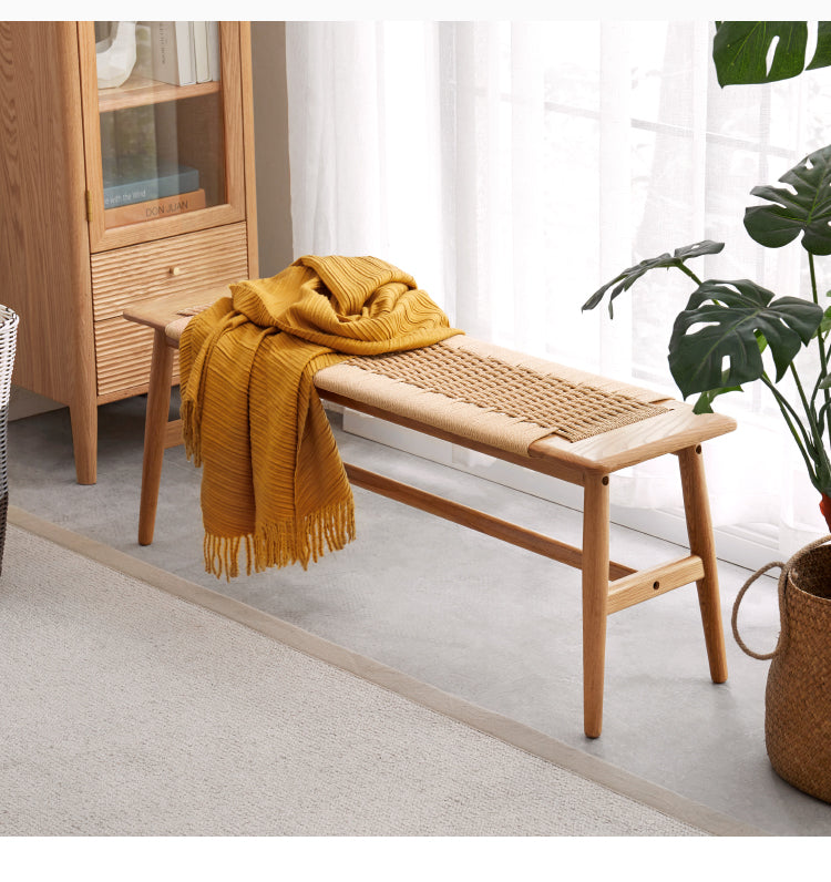 Oak solid wood Corded Bench