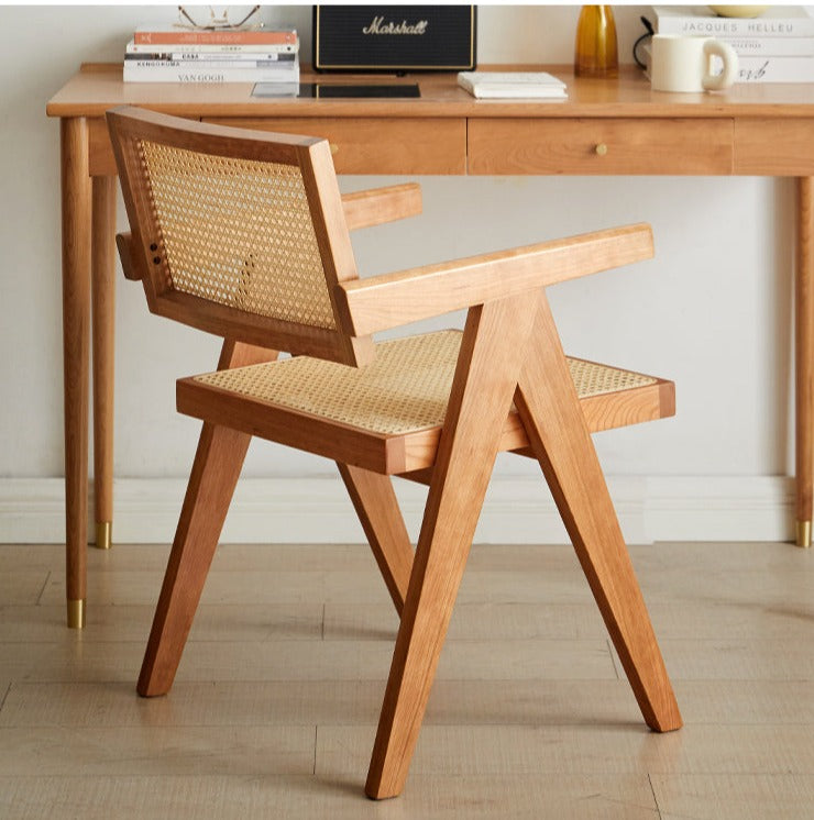 Ash, Oak, Cherry, Black Walnut, Beech Solid Wood Retro Rattan Chair