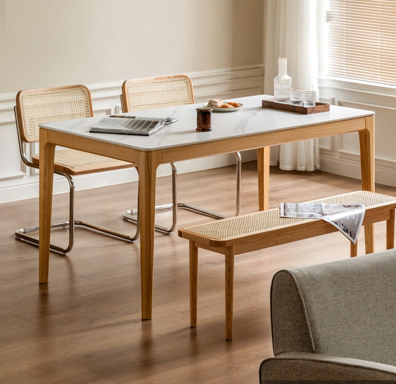 Oak, Ash Solid Wood Dining Table With Rock Slab Surface