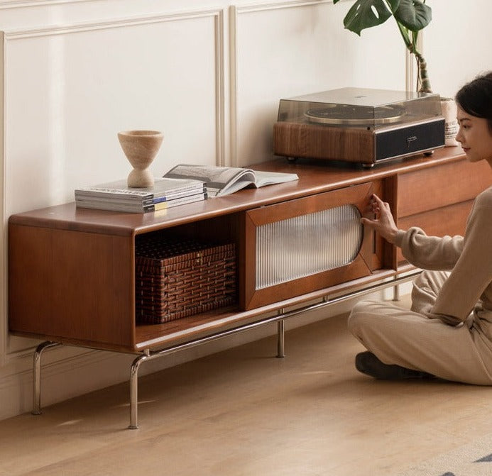 Oak, Poplar Solid Wood Light French TV Cabinet Sliding Door: