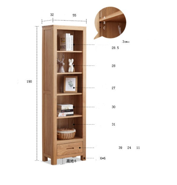 Oak Solid Wood Floor-To-Ceiling Bookshelf