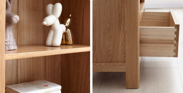 Oak Solid Wood Floor-To-Ceiling Bookshelf