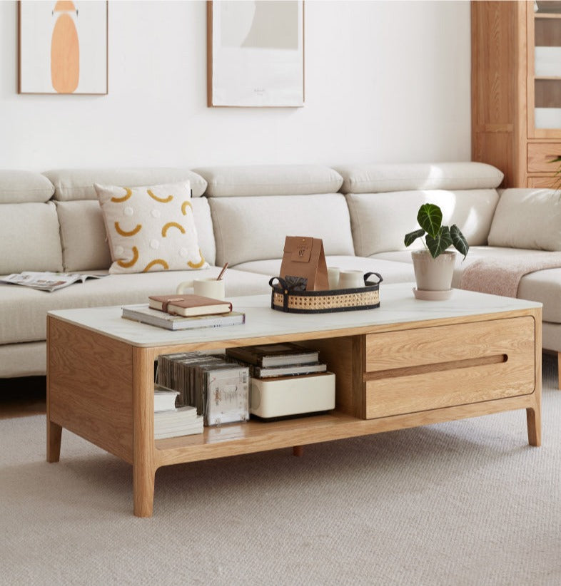 Oak, Solid Rubberwood Coffee Table Rock Slabs