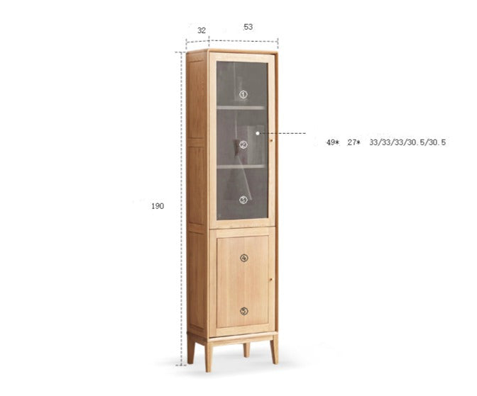 Oak Solid Wood Narrow Bookcase With Doors