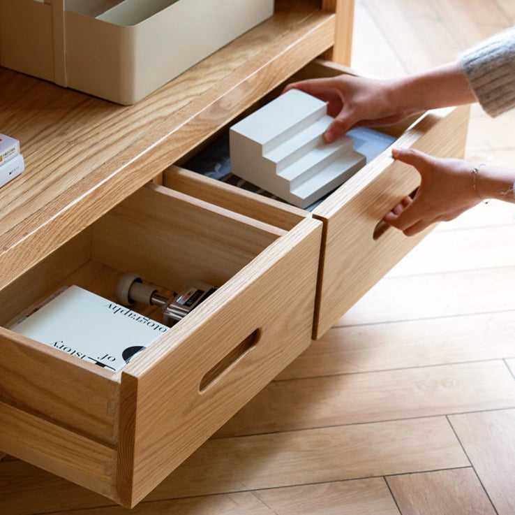 Oak, Rubberwood Solid Wood Drawer Bookcase