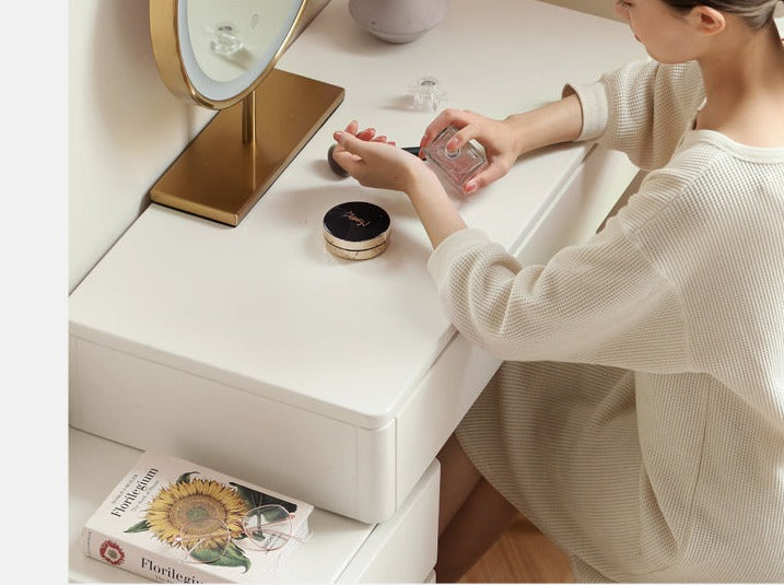 Poplar Solid Wood Telescopic DressingTable +LED Makeup Mirror.