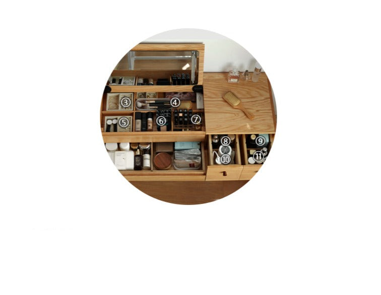 Oak Solid Wood, Solid RubberWood Dressing Table Mirror LED Touch Light.