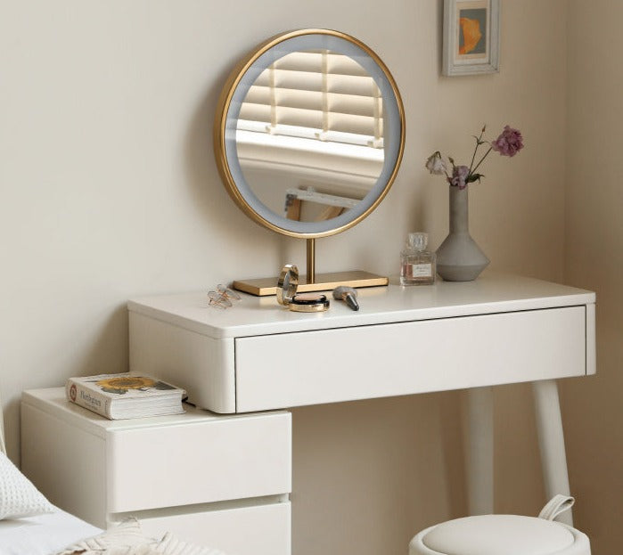 Poplar Solid Wood Telescopic DressingTable +LED Makeup Mirror.