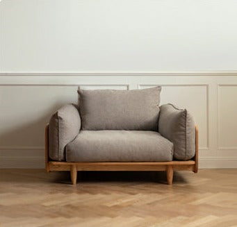 Oak, Ash Solid Wood Sofa Genuine Leather, Fabric.