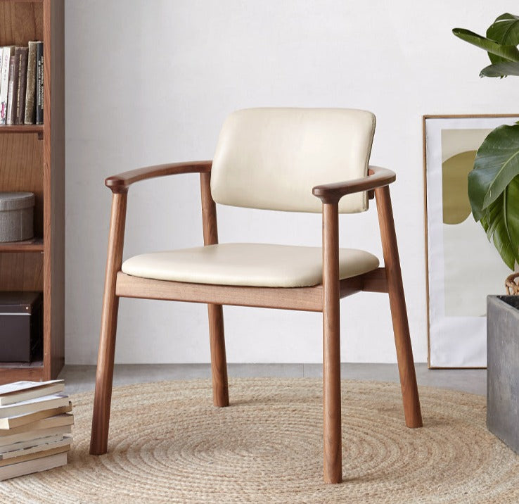 Black Walnut Solid Wood Top layer of Yellow Cowhide Armchair, Organic leather: